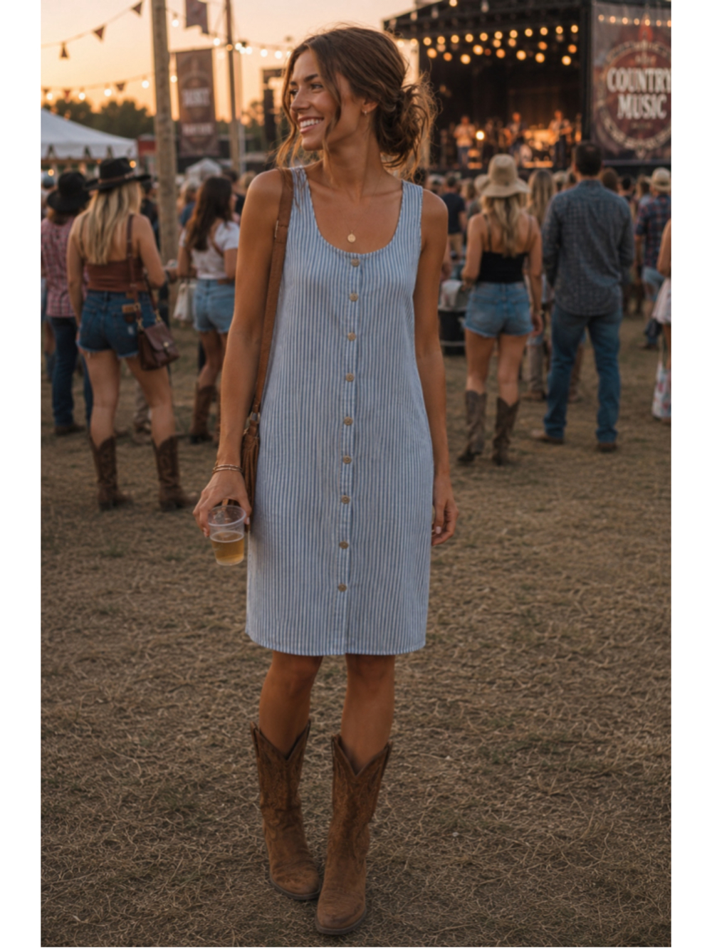 NWOT Women's Wrangler Retro Striped Button-Down Midi Dress, XL, Blue/White